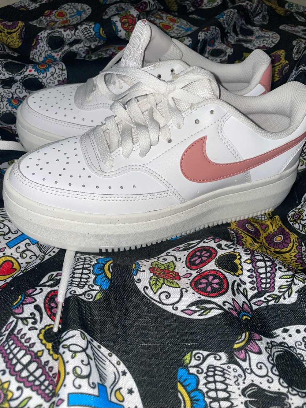 Nike platform Women’s White Low-Top Sneakers with Pink Swoosh